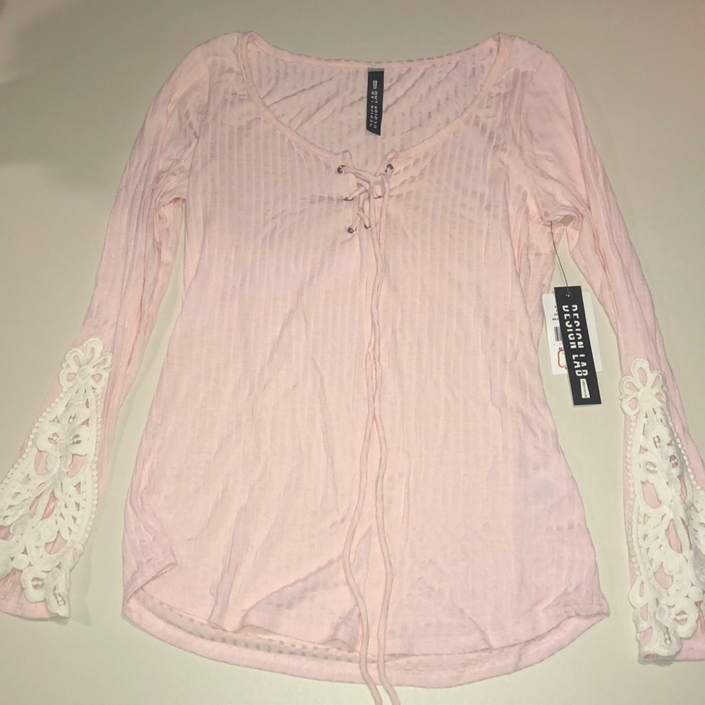 NEW pink and white tie-up sweater